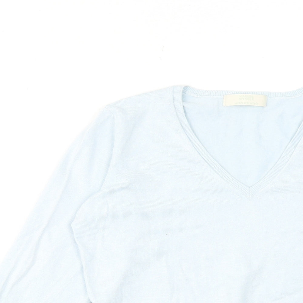 Marks and Spencer Womens Blue V-Neck Viscose Pullover Jumper Size 12