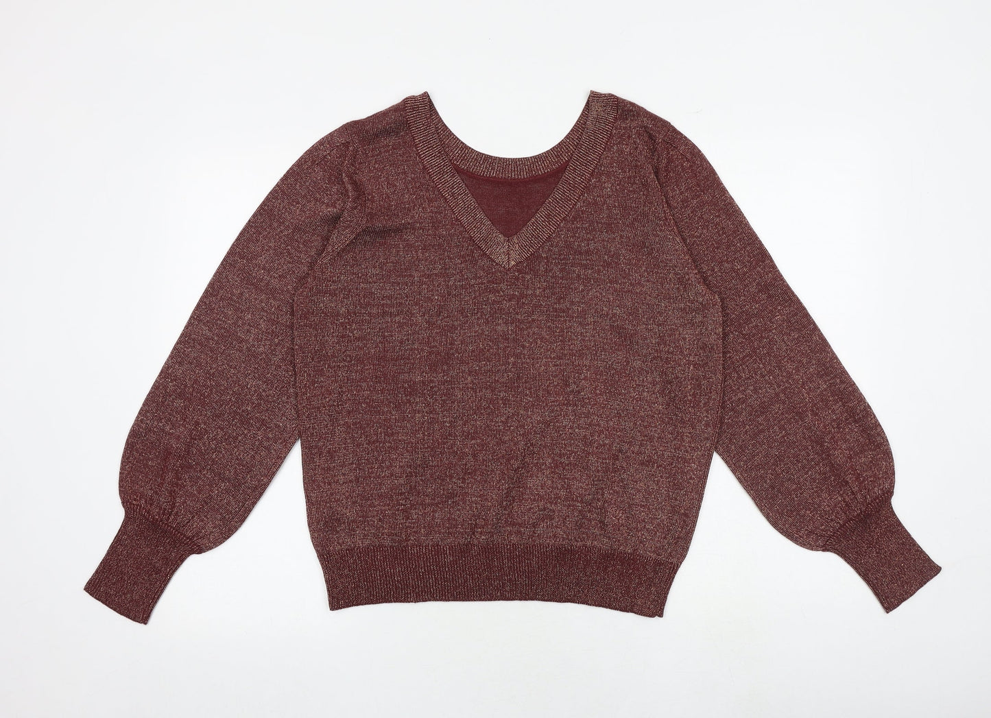 VILA Womens Red V-Neck Acrylic Pullover Jumper Size L