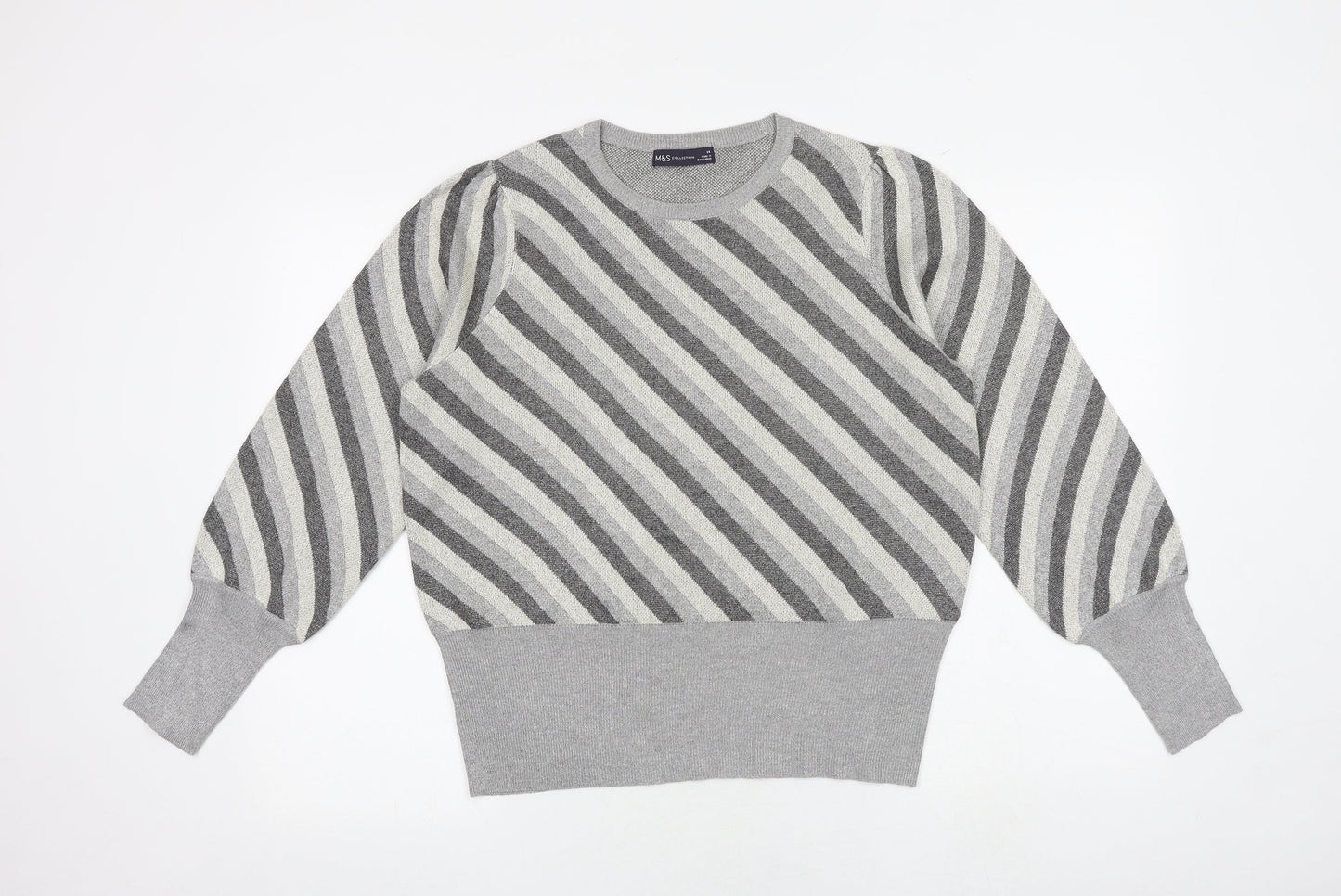 Marks and Spencer Womens Multicoloured Round Neck Striped Viscose Pullover Jumper Size 14