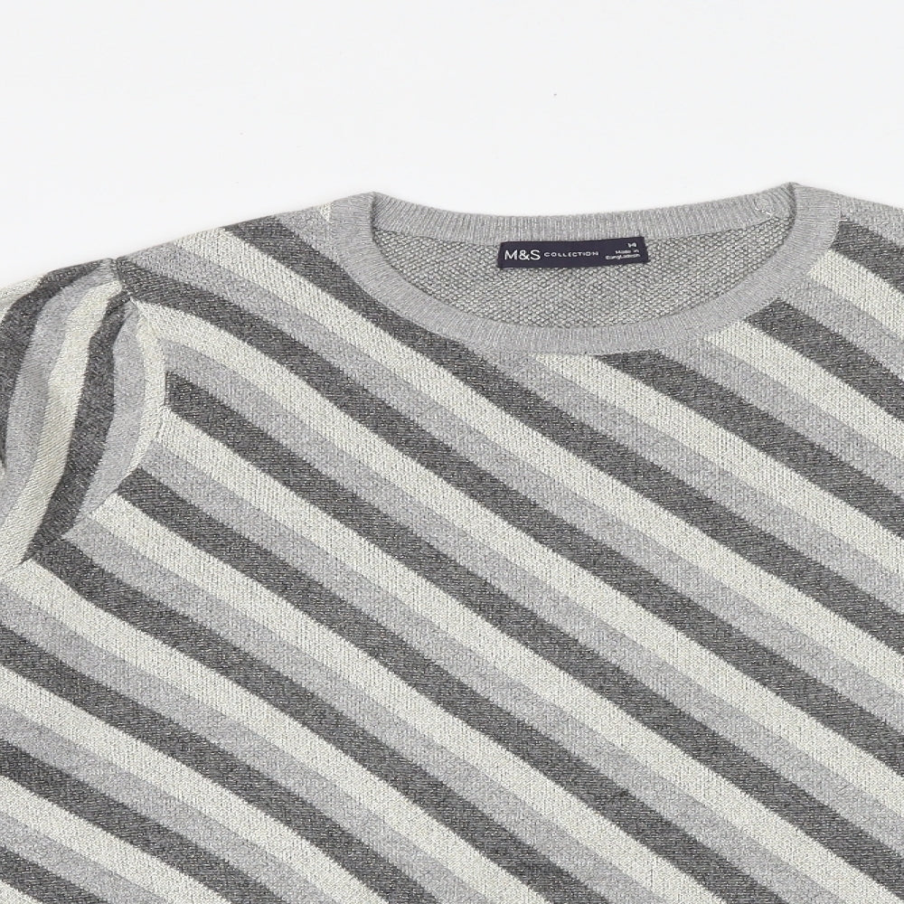 Marks and Spencer Womens Multicoloured Round Neck Striped Viscose Pullover Jumper Size 14