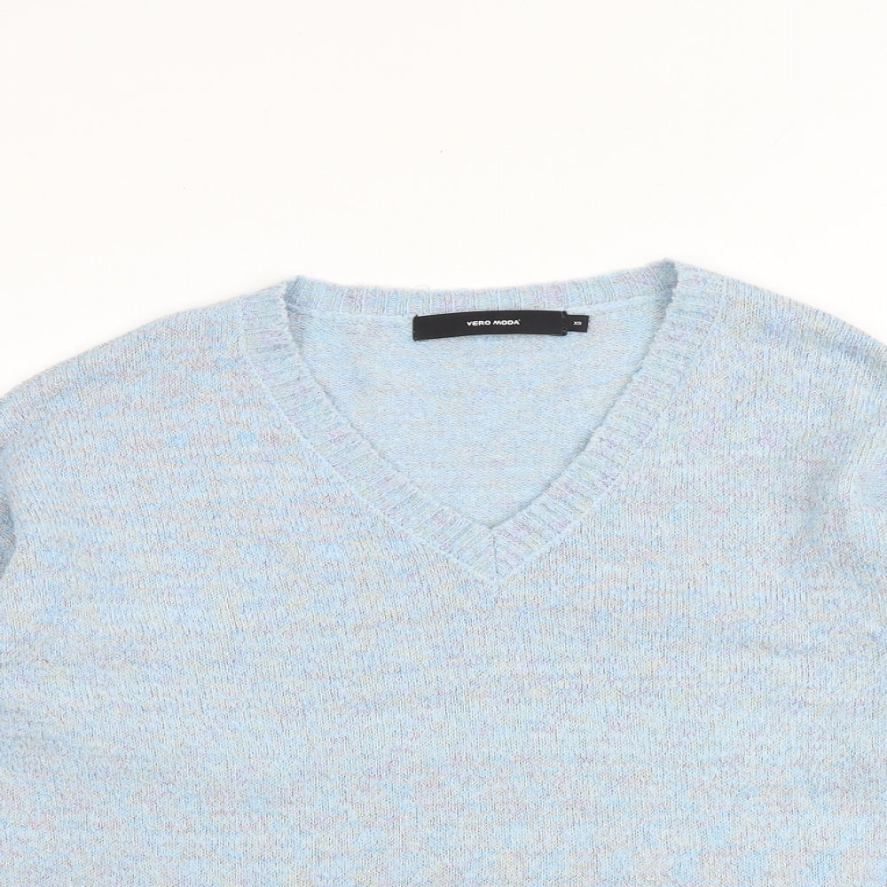 VERO MODA Womens Blue V-Neck Acrylic Pullover Jumper Size XS