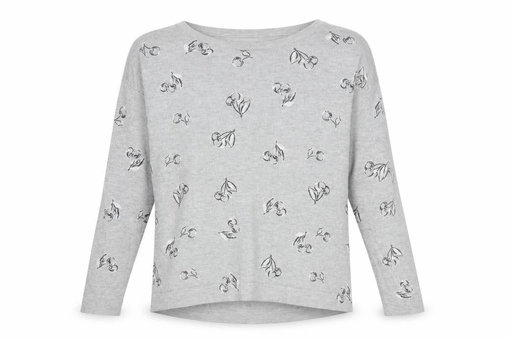 Monsoon Womens Grey Round Neck Geometric Viscose Pullover Jumper Size M - Cherry Pattern