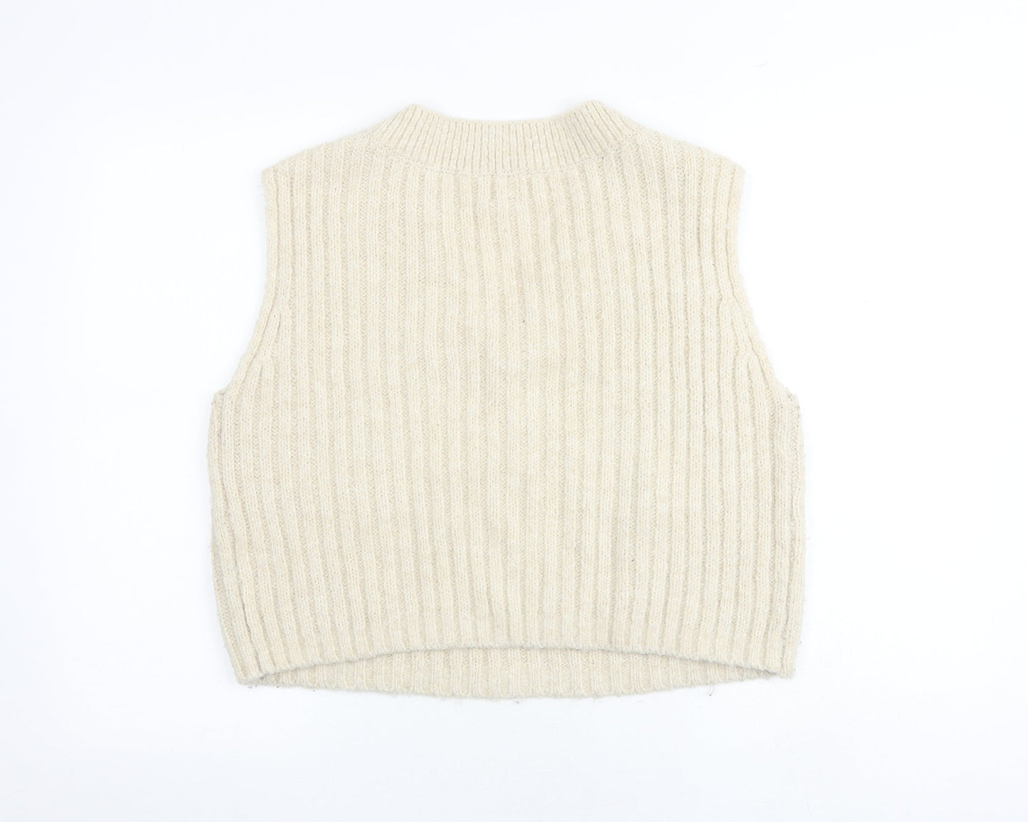 H&M Womens Beige V-Neck Acrylic Vest Jumper Size S