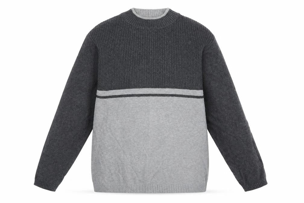 Front view of Canada men’s grey mock neck cotton jumper, size M, long sleeve