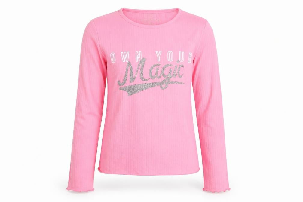 Marks and Spencer Girls Pink Polyester Basic T-Shirt Size 12-13 Years Boat Neck Pullover - Ribbed
