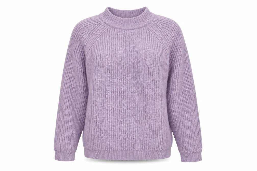 Front view of Only women’s purple mock neck acrylic jumper, size M