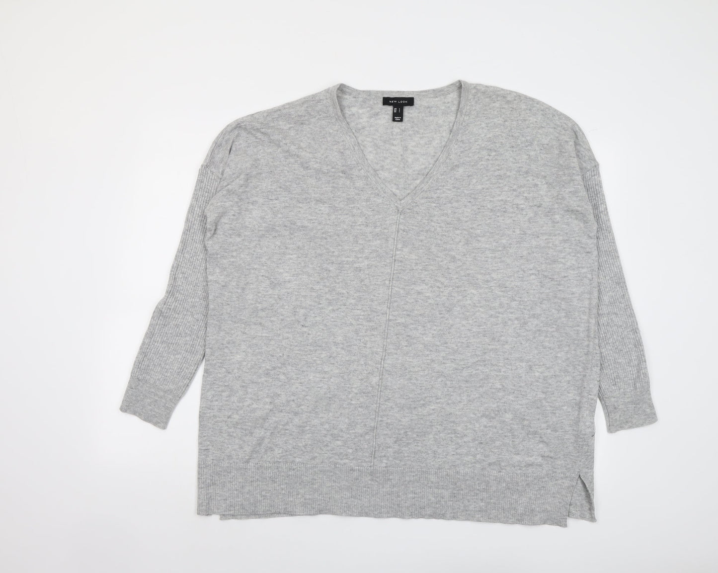 New Look Womens Grey V-Neck Nylon Pullover Jumper Size L