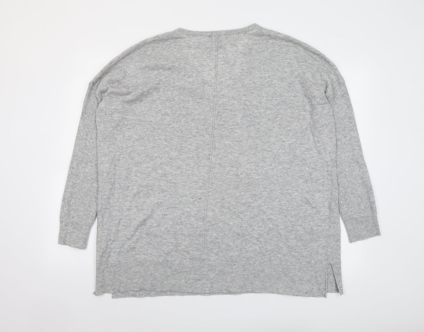 New Look Womens Grey V-Neck Nylon Pullover Jumper Size L