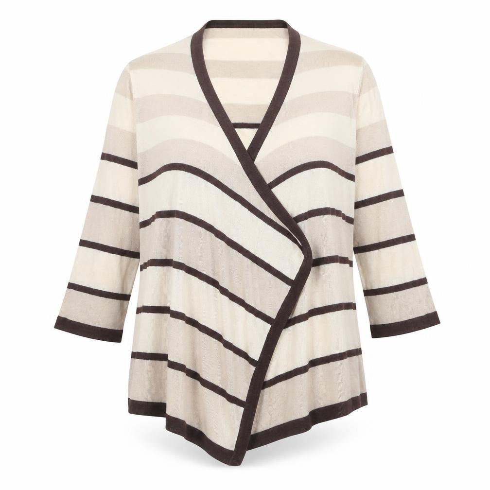 Casamia Womens Beige V-Neck Striped Acrylic Cardigan Jumper Size S