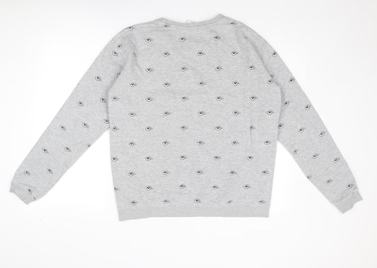 Colourful Rebel Womens Grey Geometric Polyester Pullover Sweatshirt Size L Pullover - Eyes Print Slogan
