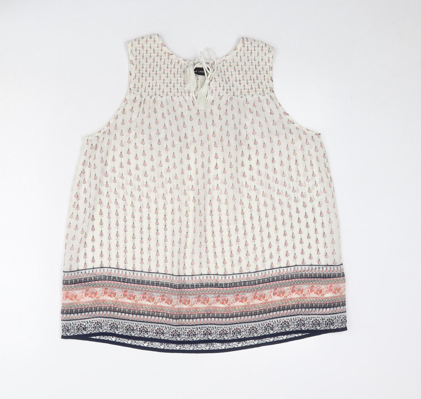 New Look Womens Ivory Geometric Polyester Basic Tank Size 12 Boat Neck