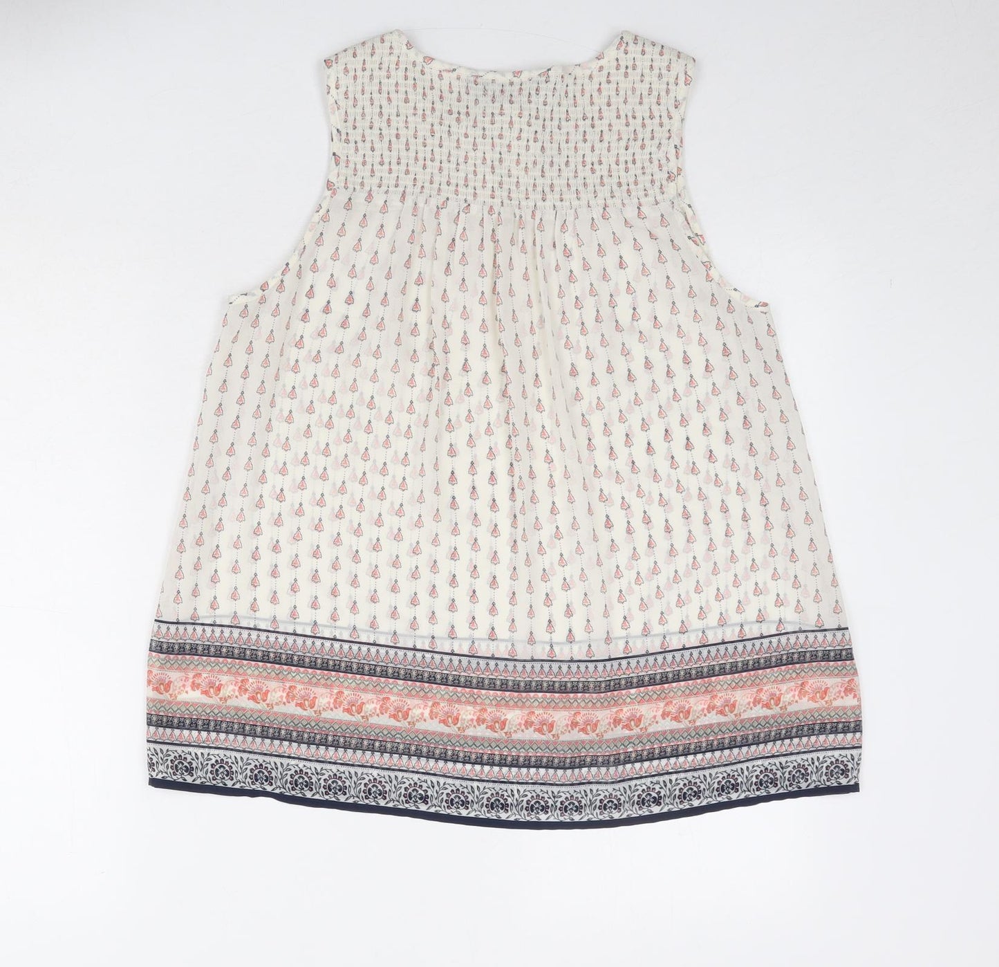 New Look Womens Ivory Geometric Polyester Basic Tank Size 12 Boat Neck