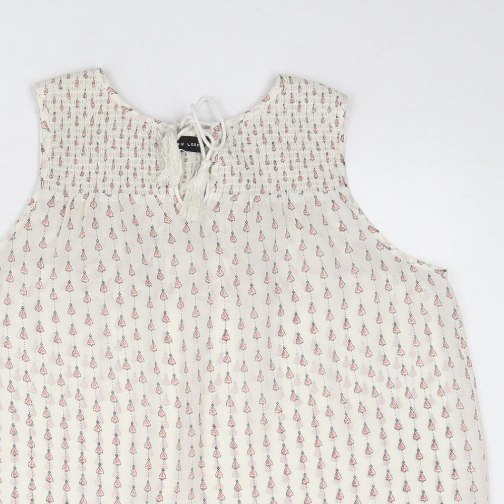 New Look Womens Ivory Geometric Polyester Basic Tank Size 12 Boat Neck