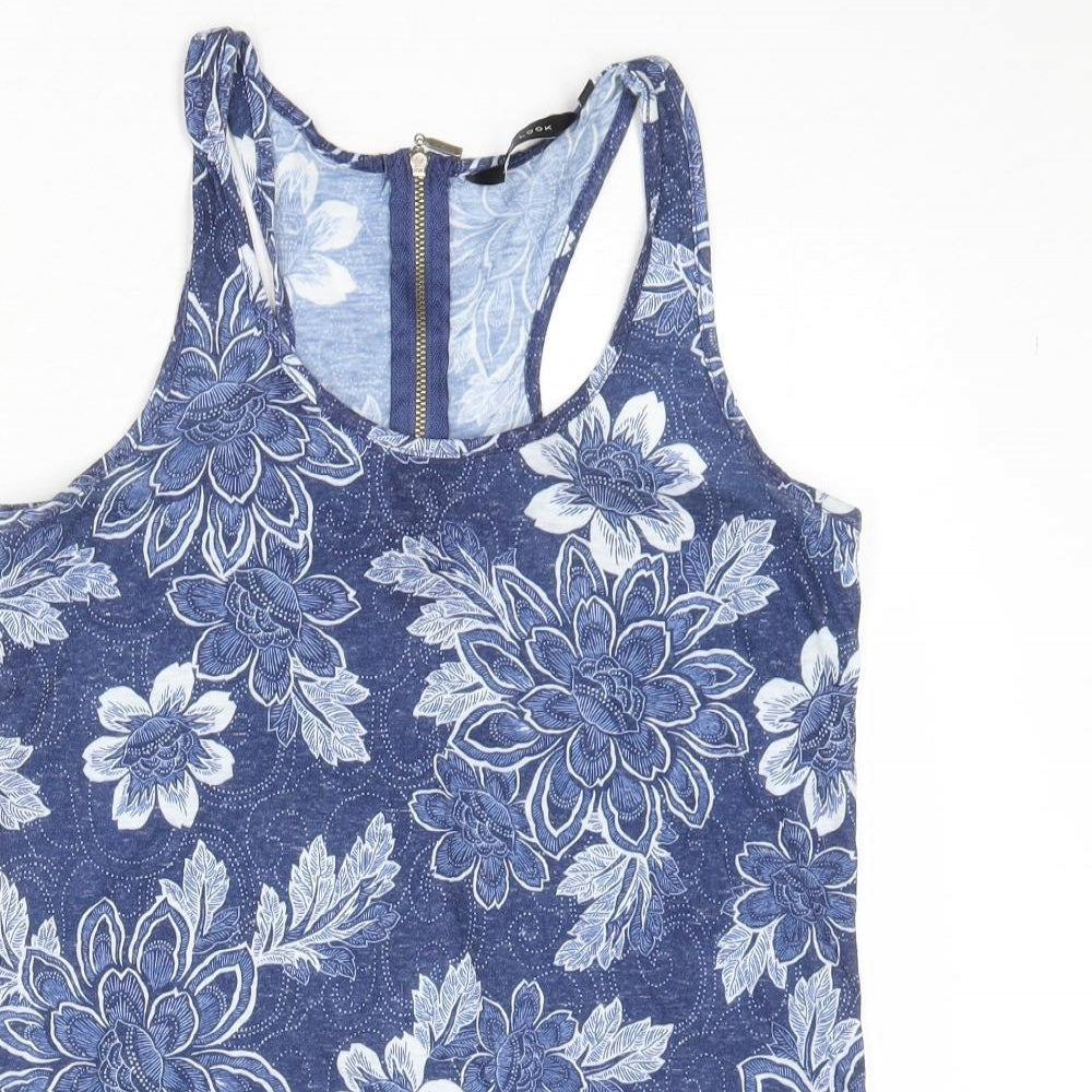 New Look Womens Blue Floral Polyester Basic Tank Size 8 Scoop Neck