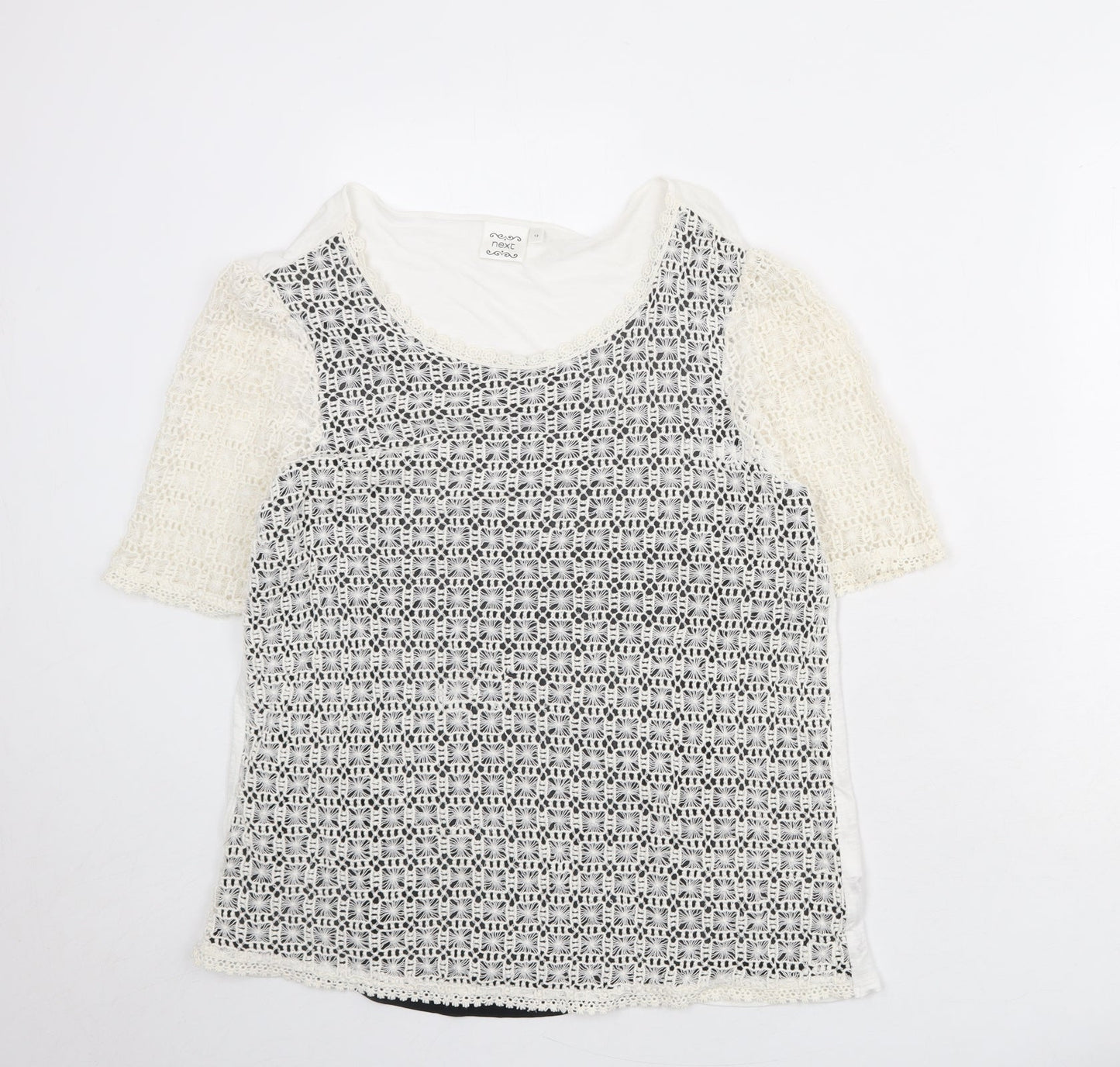 NEXT Womens Ivory Cotton Basic Blouse Size 14 Round Neck