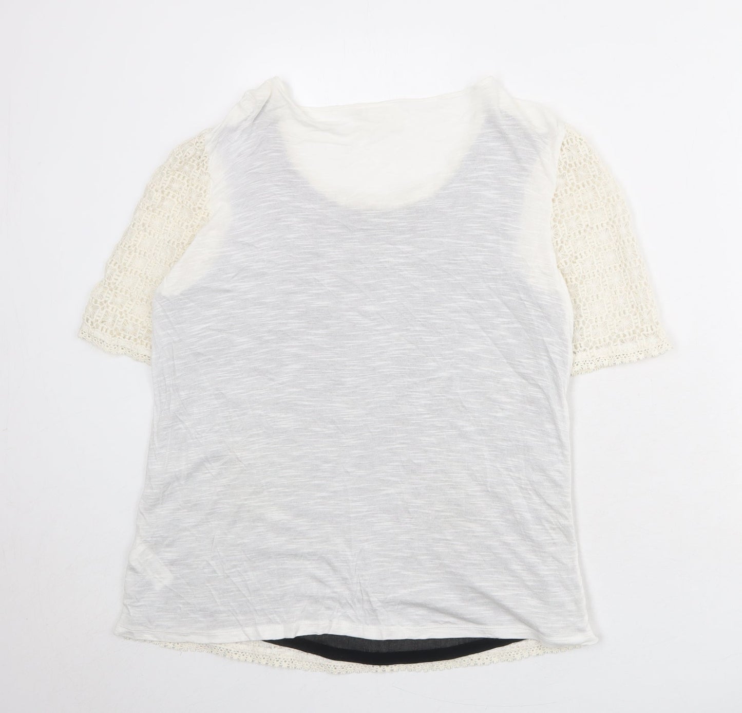 NEXT Womens Ivory Cotton Basic Blouse Size 14 Round Neck