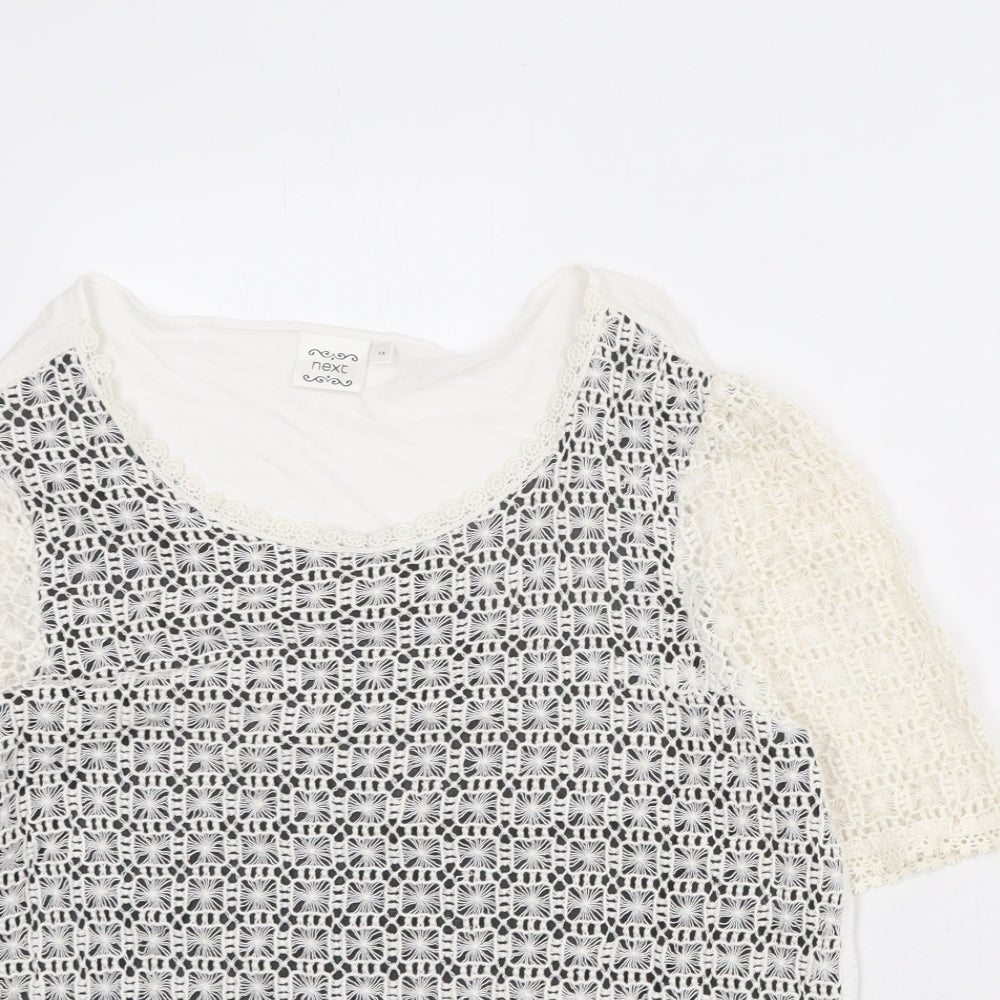 NEXT Womens Ivory Cotton Basic Blouse Size 14 Round Neck