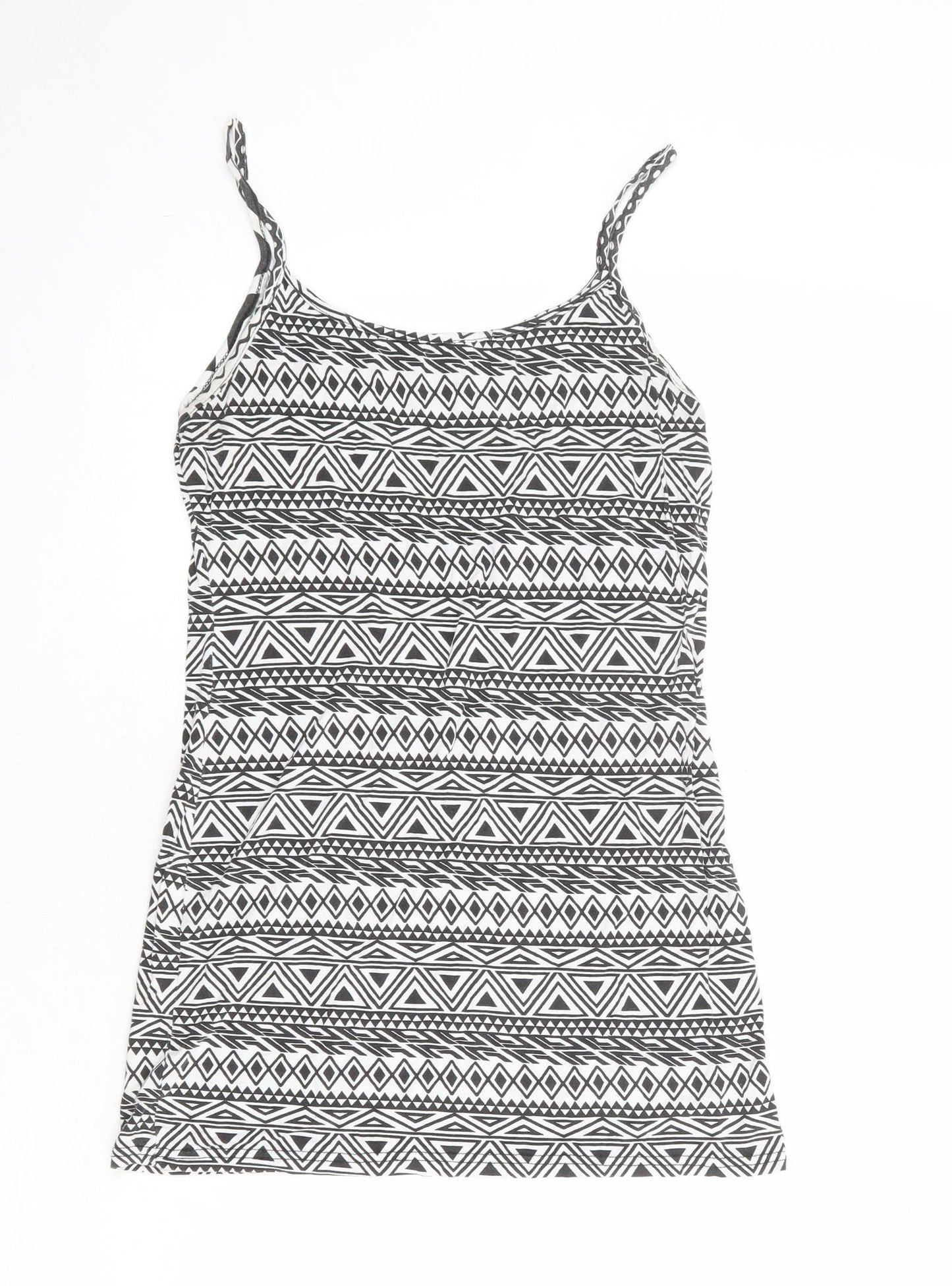 Busy Womens White Geometric Viscose Basic Tank Size S Round Neck - Size S-M