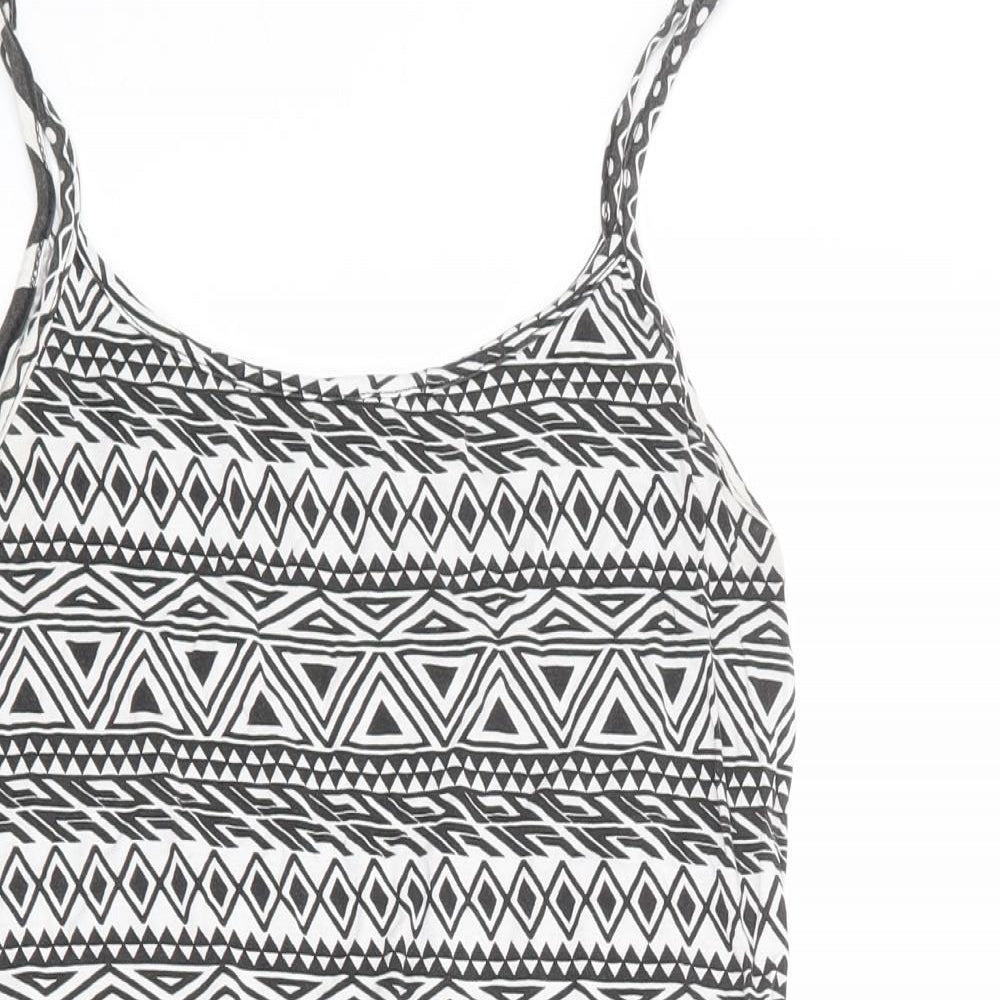 Busy Womens White Geometric Viscose Basic Tank Size S Round Neck - Size S-M
