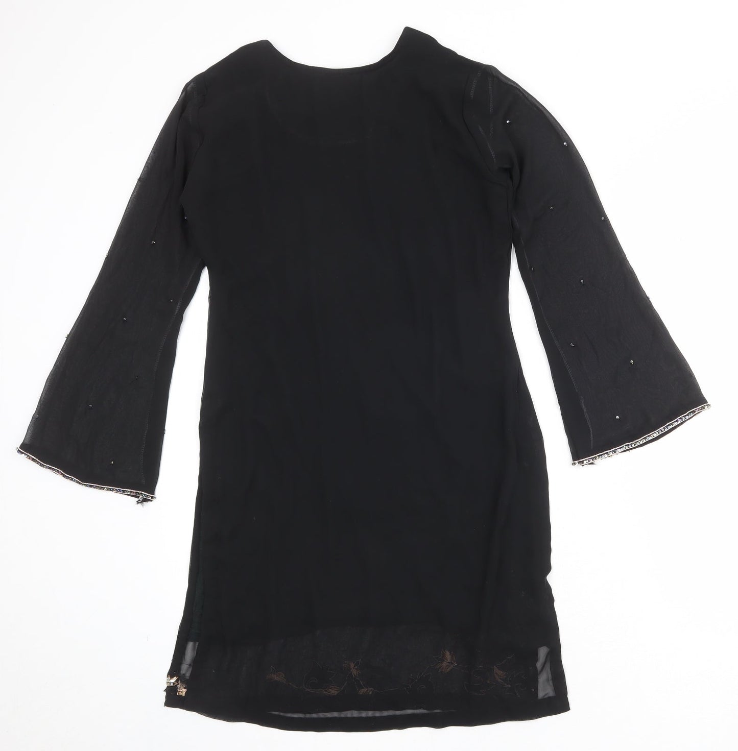 Collections Womens Black Floral Polyester Kaftan Size S Round Neck Pullover