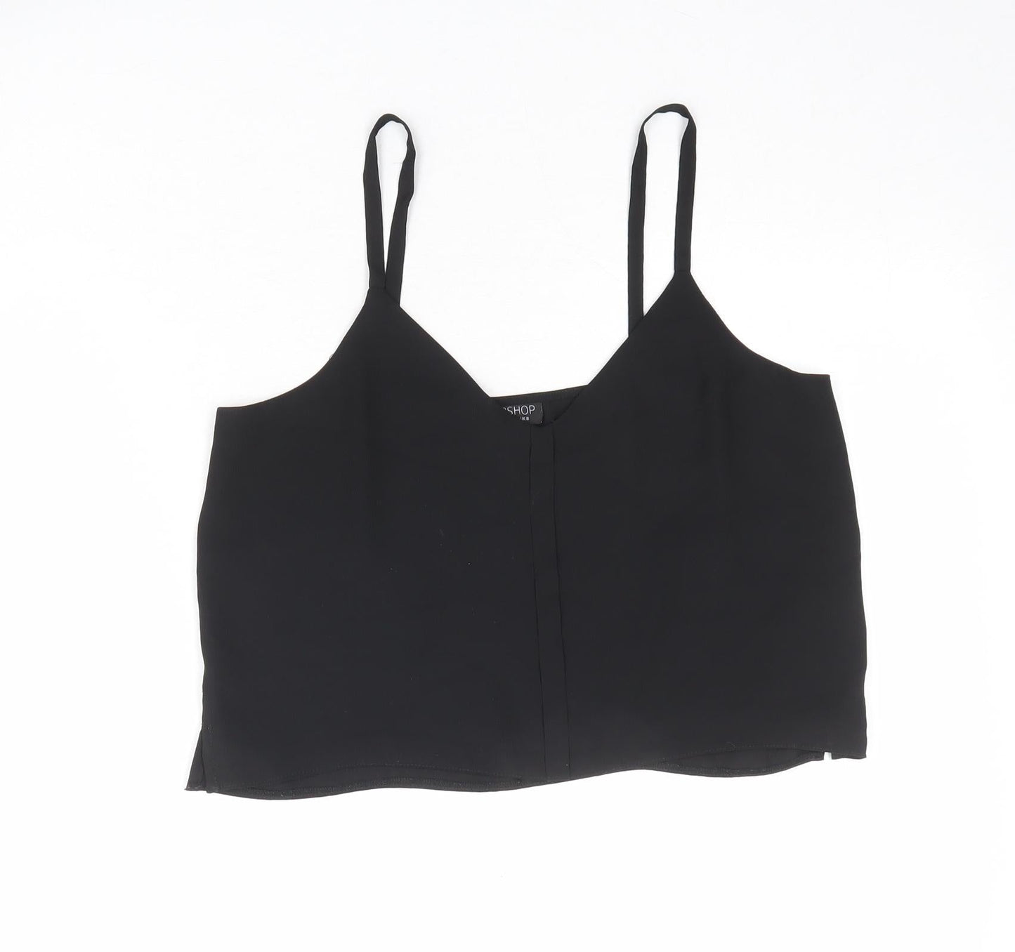 Topshop Womens Black Polyester Cropped Tank Size 8 V-Neck