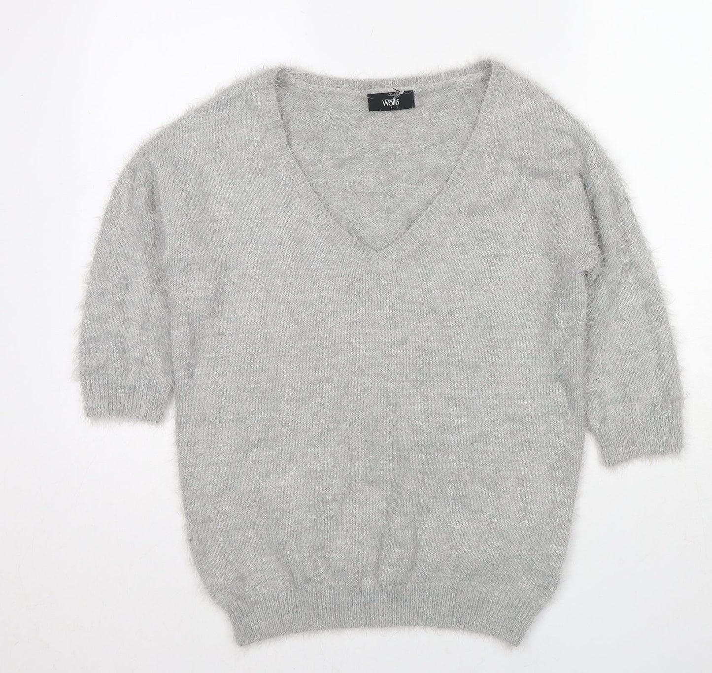 Wallis Womens Grey V-Neck Nylon Pullover Jumper Size S