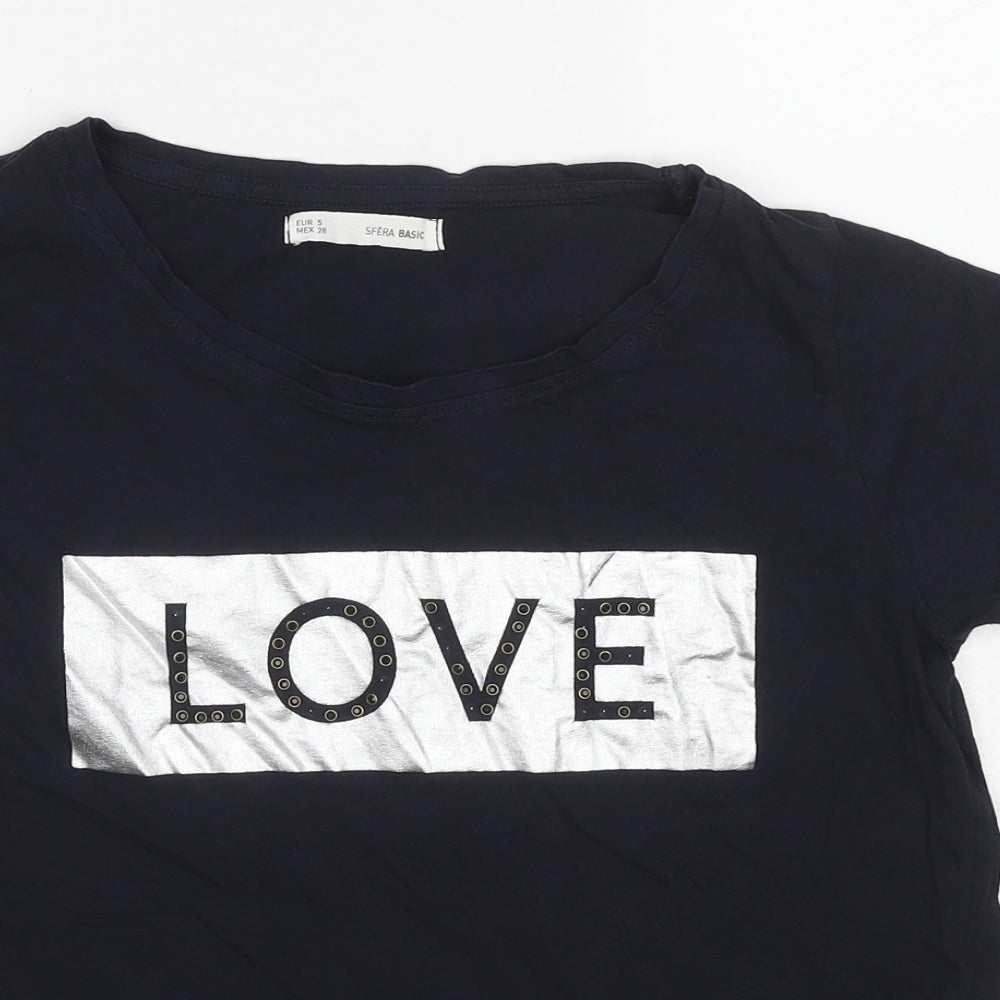 Sfera Womens Blue Cotton Basic T-Shirt Size S Round Neck - Love