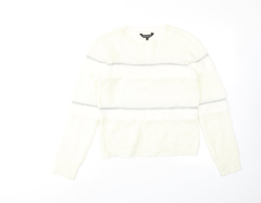 About Womens Ivory Round Neck Striped Acrylic Pullover Jumper Size S