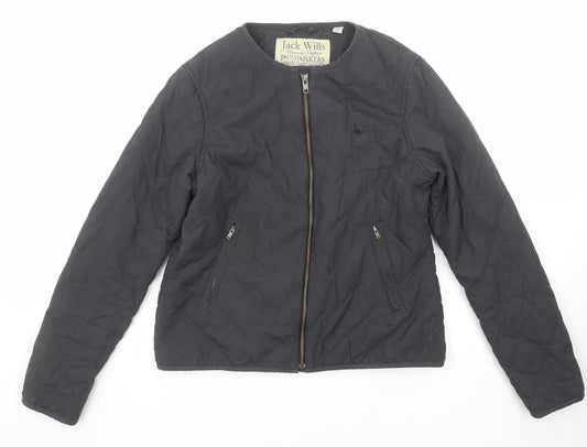 Jack Wills Womens Grey Quilted Jacket Size 12 Zip