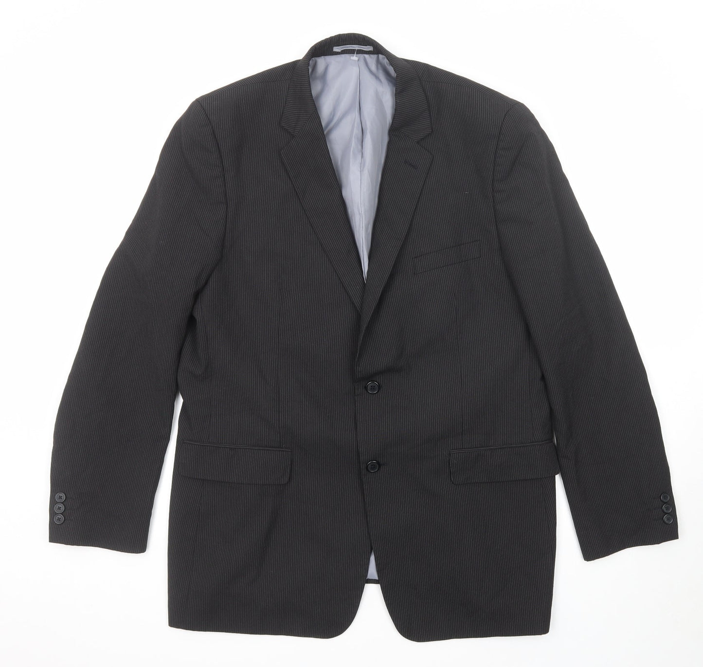 BHS Mens Black Striped Polyester Jacket Suit Jacket Size 44 Regular