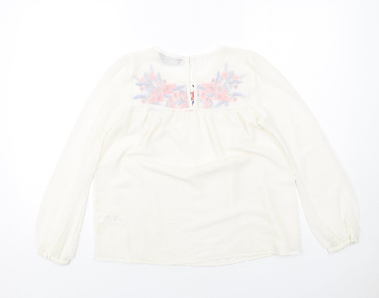 Dorothy Perkins Womens Ivory Polyester Basic Blouse Size 6 Boat Neck - Flower Motif
