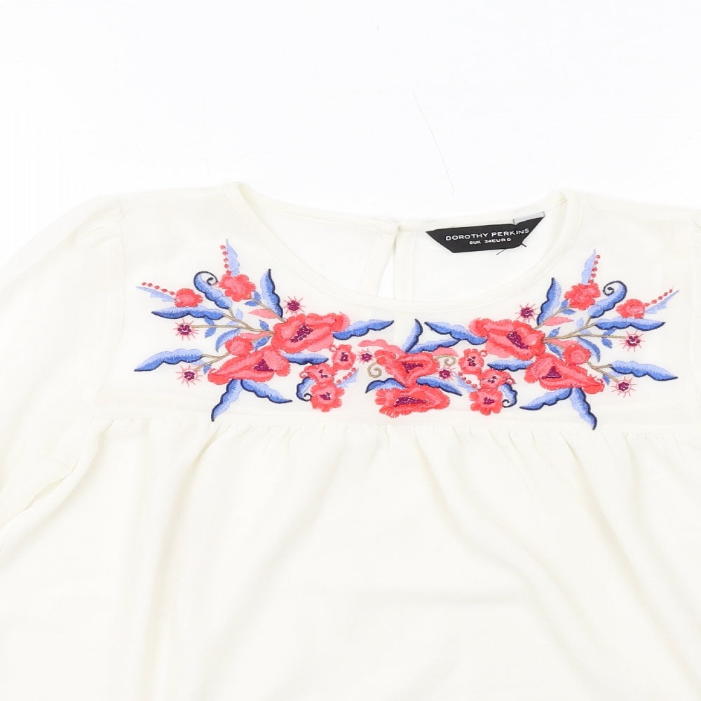 Dorothy Perkins Womens Ivory Polyester Basic Blouse Size 6 Boat Neck - Flower Motif