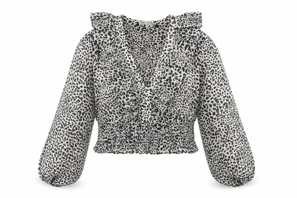 Zara Womens Multicoloured Animal Print Polyester Cropped Blouse Size S V-Neck - Leopard Print