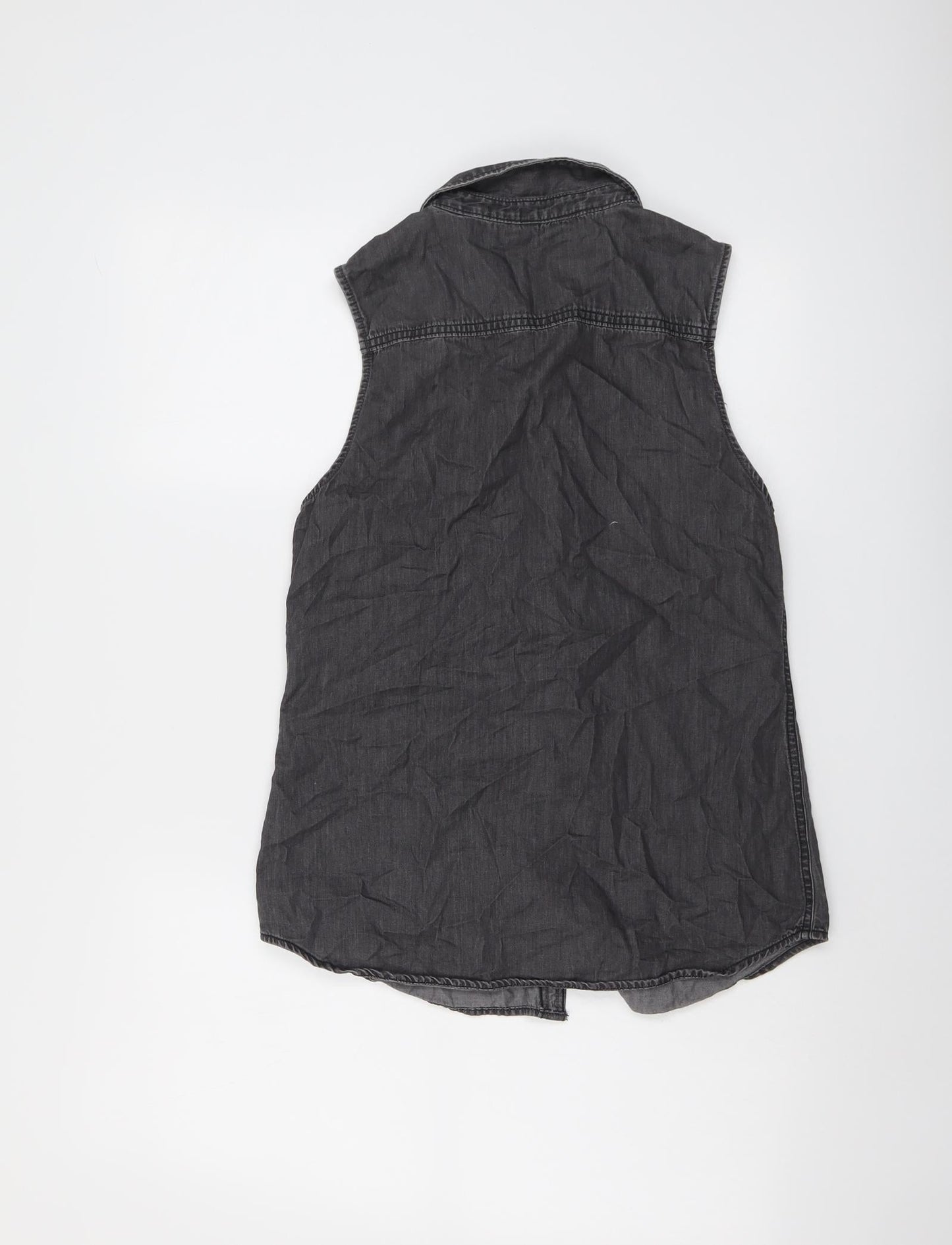 H&M Womens Grey Cotton Basic Button-Up Size 10 Collared