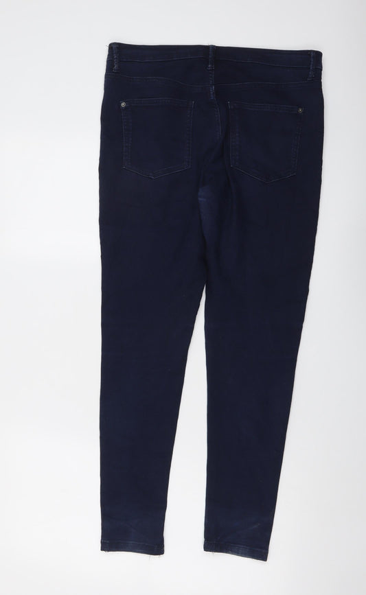 Marks and Spencer Womens Blue Cotton Skinny Jeans Size 12 L27 in Regular Button