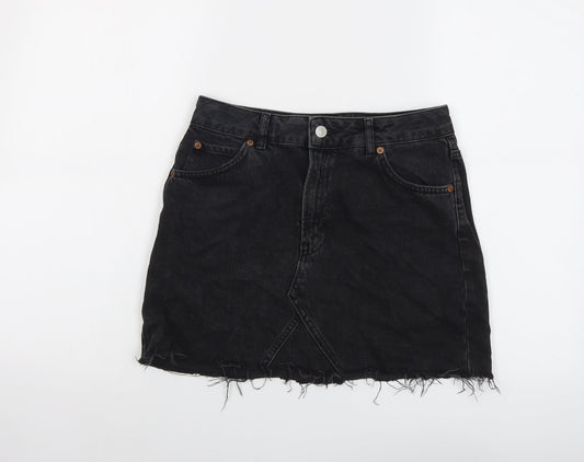 Topshop Womens Grey Cotton Mini Skirt Size 10 Button