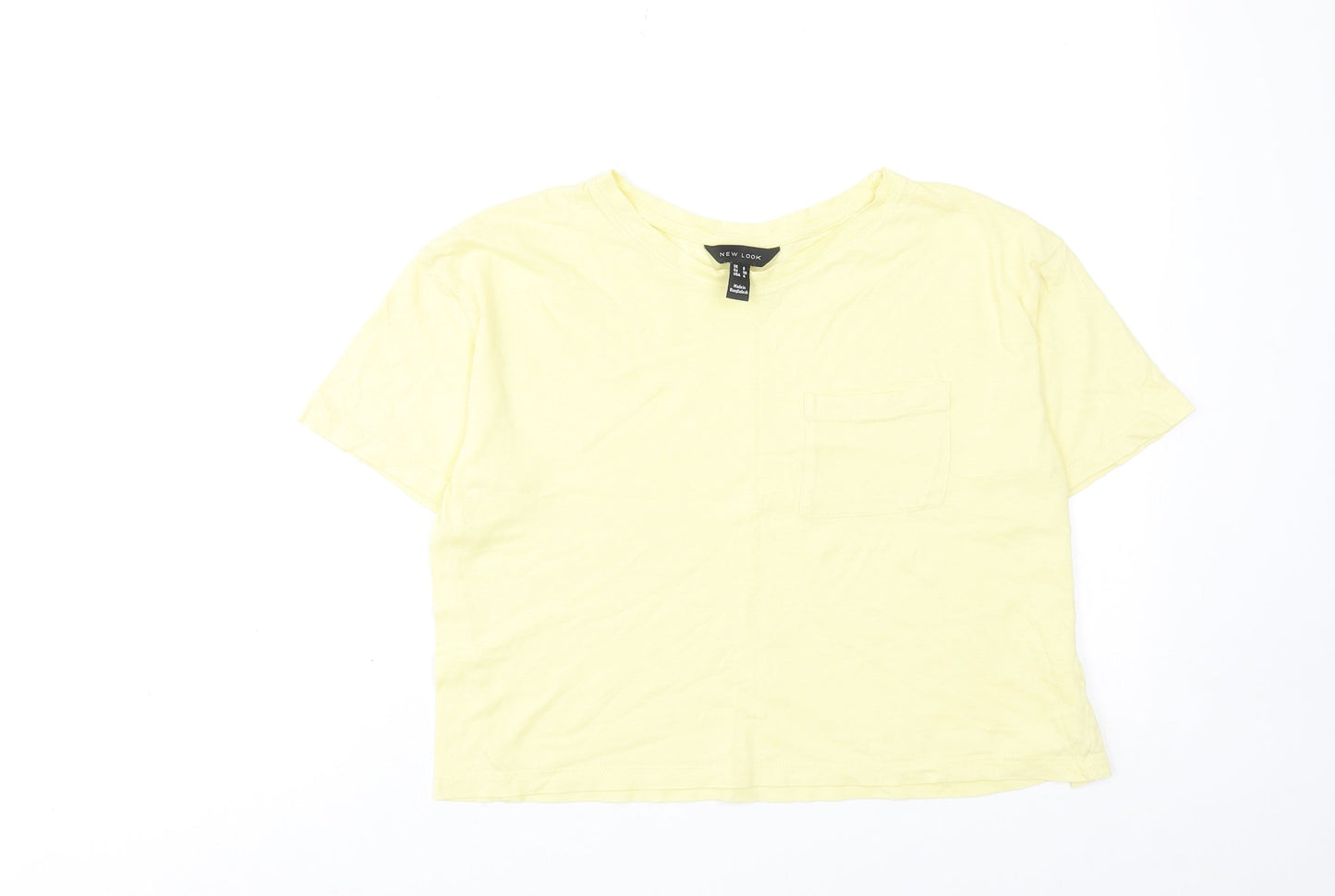 New Look Womens Yellow Cotton Basic T-Shirt Size 8 Boat Neck