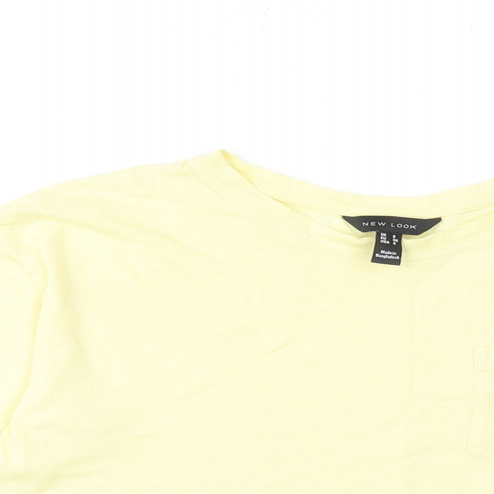 New Look Womens Yellow Cotton Basic T-Shirt Size 8 Boat Neck