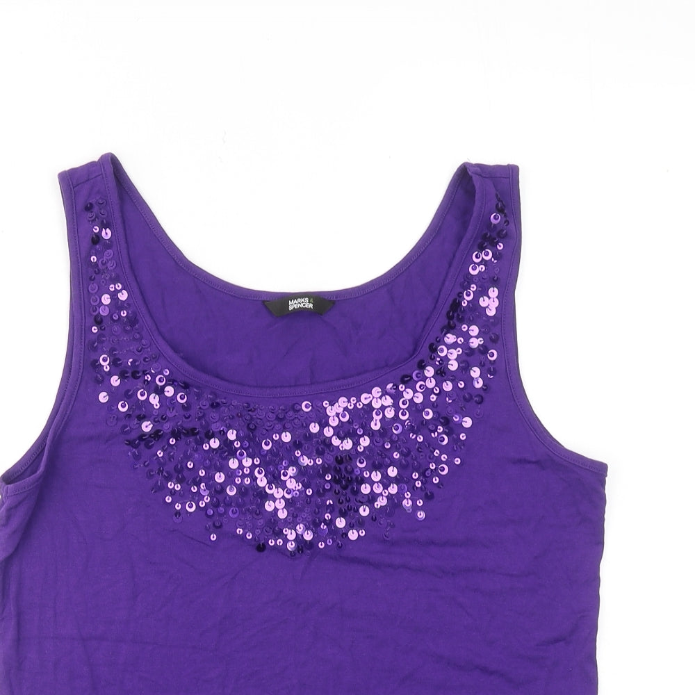 Marks and Spencer Womens Purple Viscose Basic Tank Size 10 Scoop Neck