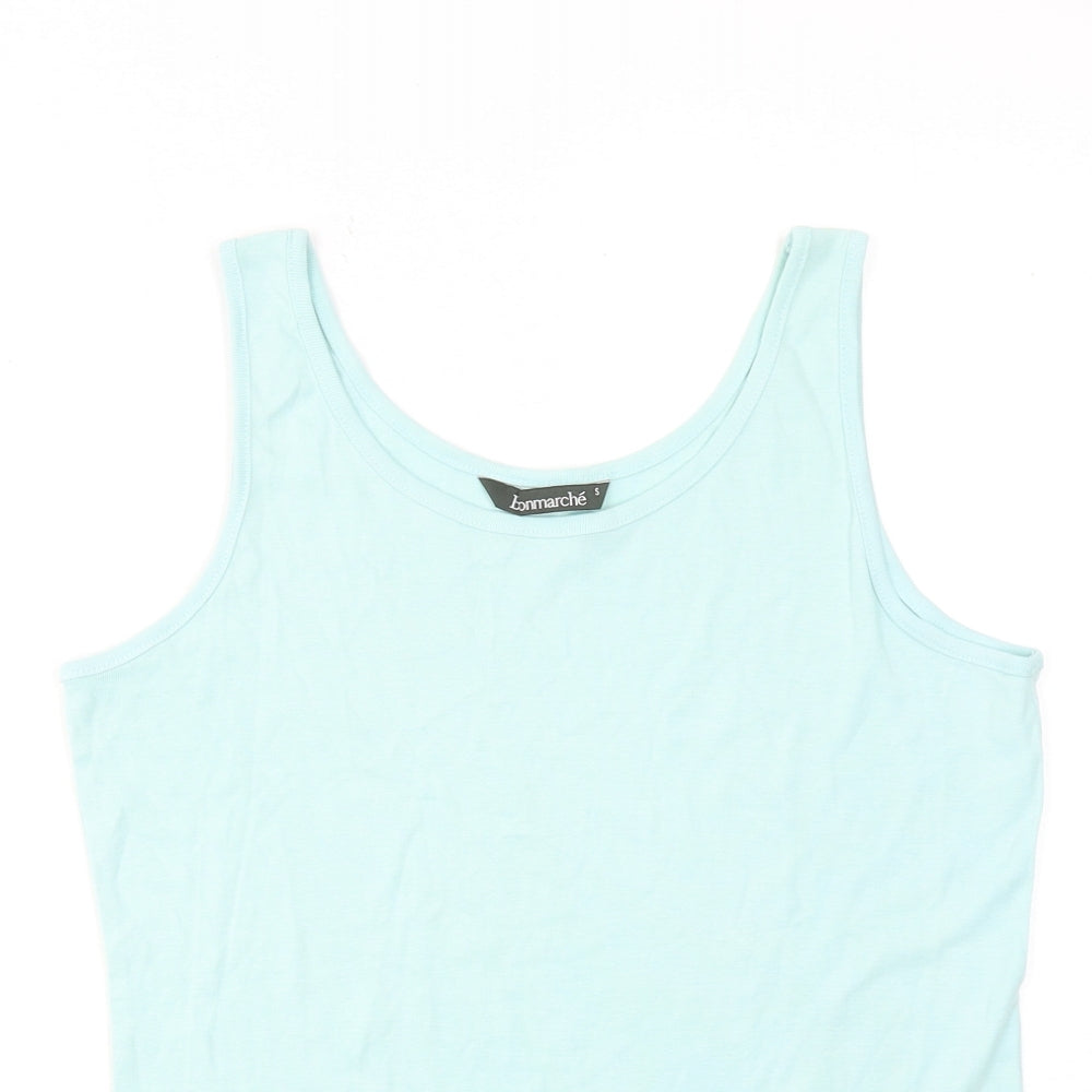 Bonmarché Womens Blue Cotton Basic Tank Size S Scoop Neck