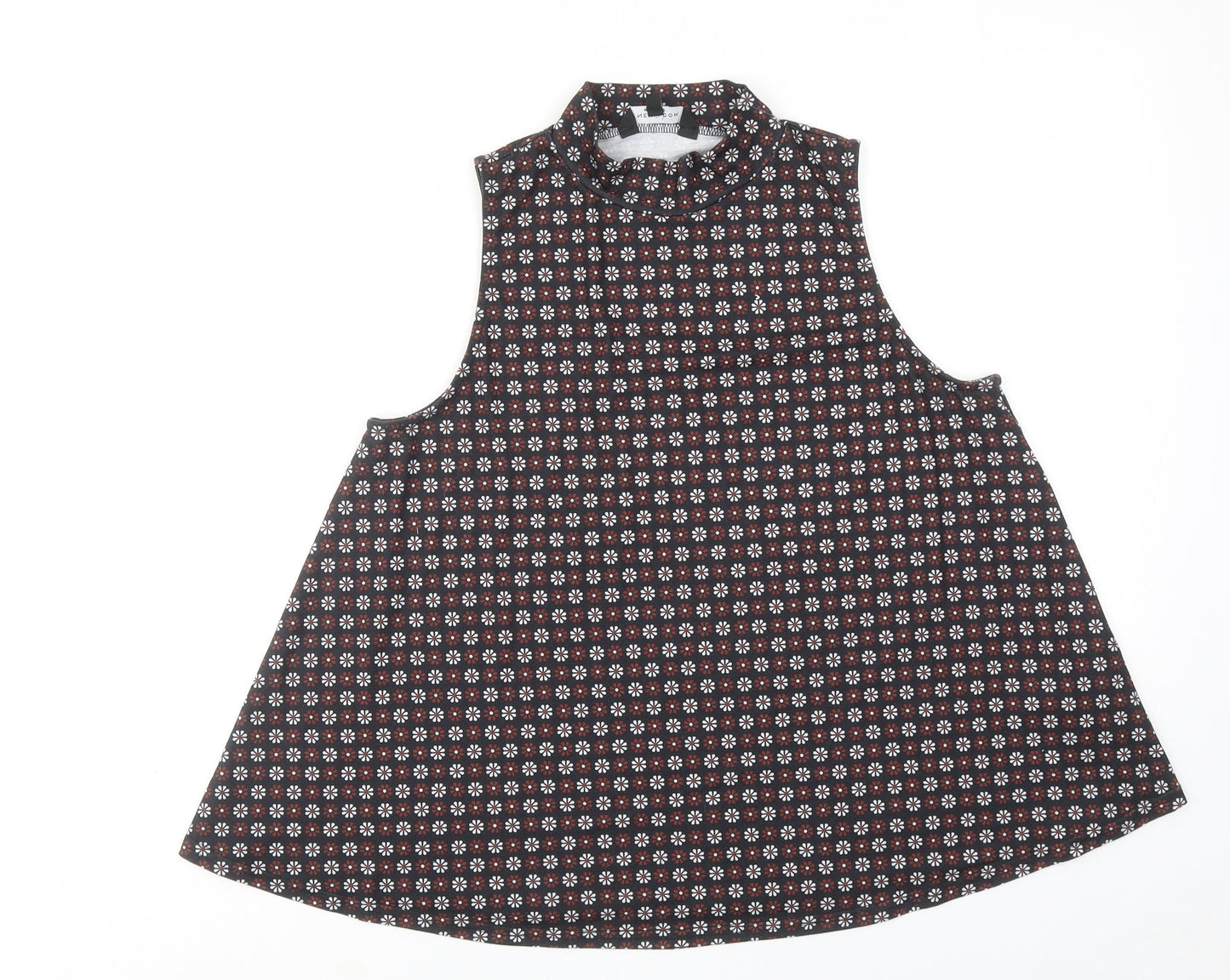 New Look Womens Black Floral Polyester Basic Blouse Size 12 Mock Neck