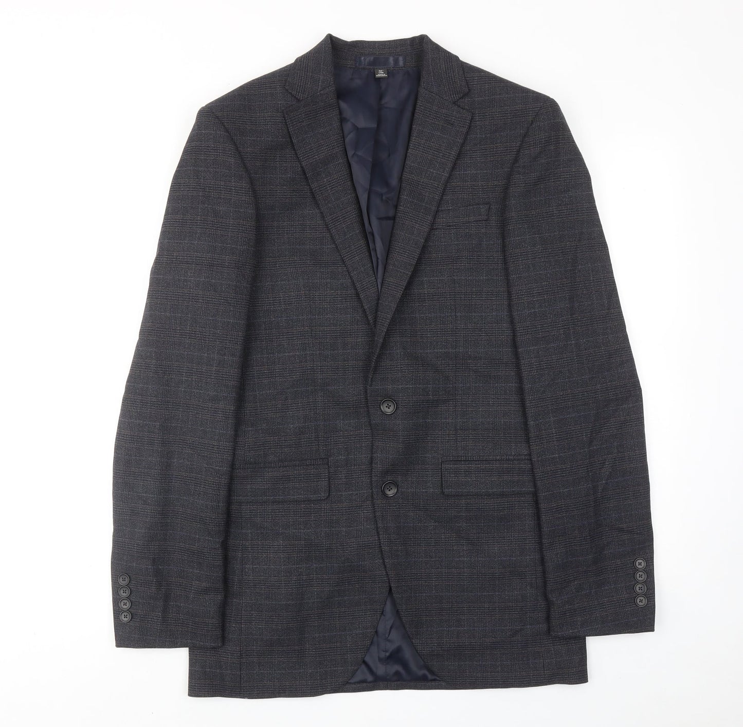 Marks and Spencer Mens Blue Plaid Polyester Jacket Suit Jacket Size 36 Regular