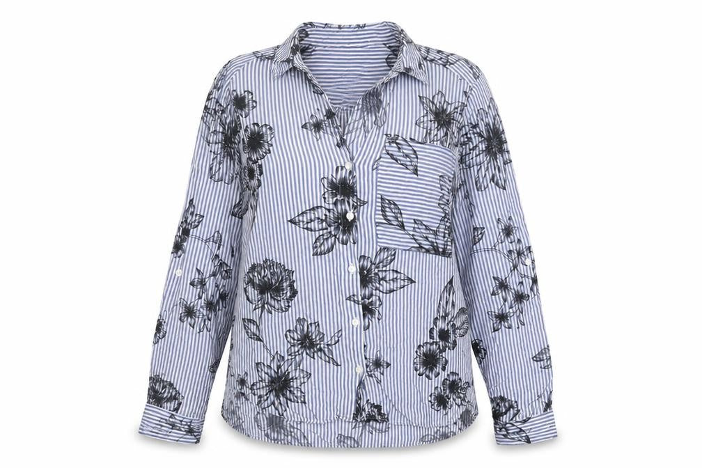NEXT Womens Blue Striped Viscose Basic Button-Up Size 8 Collared - Flowers