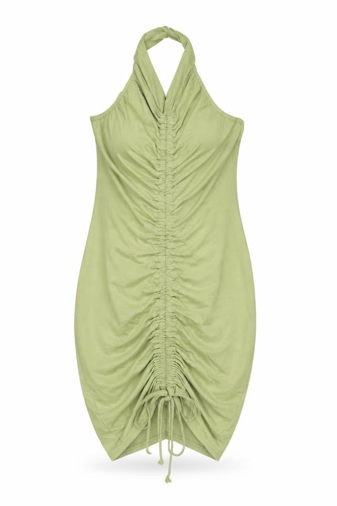 PRETTYLITTLETHING Womens Green Cotton Bodycon Size 12 Halter Button