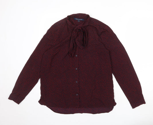French Connection Womens Black Geometric Polyester Basic Button-Up Size 14 Collared