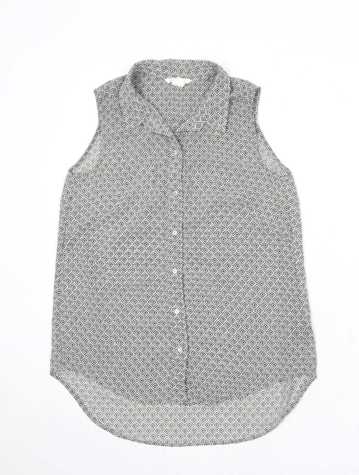 H&M Womens Multicoloured Geometric Polyester Basic Button-Up Size 8 Collared