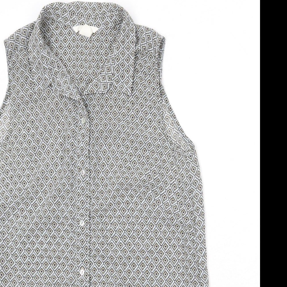 H&M Womens Multicoloured Geometric Polyester Basic Button-Up Size 8 Collared