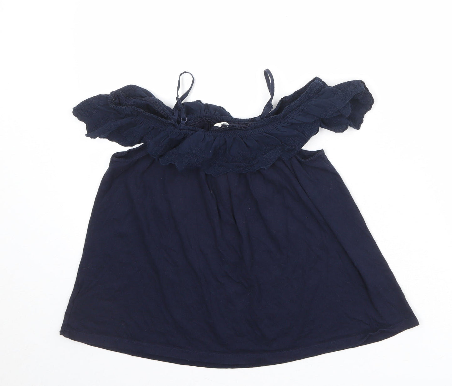 Gap Girls Blue 100% Cotton Basic Blouse Size L Square Neck Pullover - Cold Shoulder