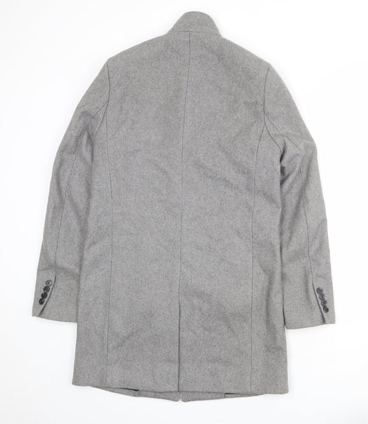 H&M Mens Grey Overcoat Coat Size 34 Button