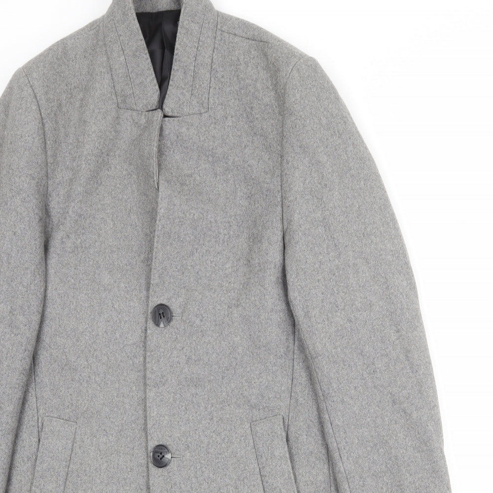 H&M Mens Grey Overcoat Coat Size 34 Button